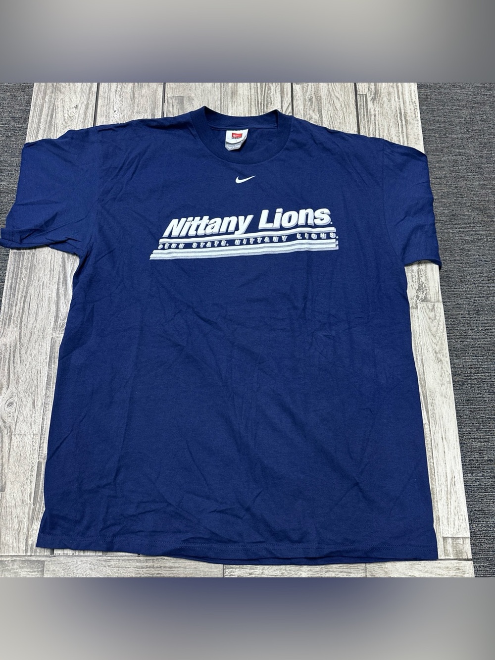 VTG Y2k Nike Penn State Nittany Lions Center Swoosh Tee Large Navy Big Logo NCCA